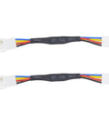 Two Pack 4 Pin PWM Fan Speed Reduction Cable For Quiet Cooling, black and multicolored wires, against white background