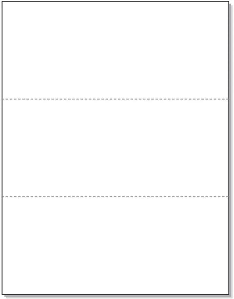 Perforated paper sheet, white 8.5 x 11 inch with two horizontal tear perforations across the width (front view).