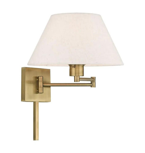 25-Inch One Light Swing Arm Wall Lamp In Brushed Nickel Finish With Oatmeal Fabric Shade, Perfect For Bedside, Reading Nook, Home Office Or Living Room Accent, Bulbs Not Included