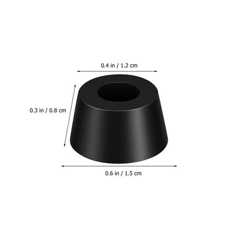 Black rubber foot with measurements for Screw-On Rubber Feet Set For Furniture And Appliances, 240-Piece PVC Foot Pads.