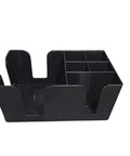 Top Tier Six Slot Bar Caddy Organizer Built From Heavy Duty Black Plastic, featuring six compartments for efficient storage.
