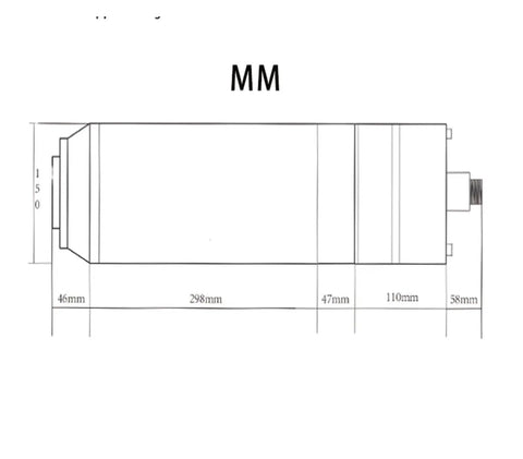 Side view technical drawing of Badass Bt40 11kw Water Cooled Electric Spindle Motor dimensions in millimeters.