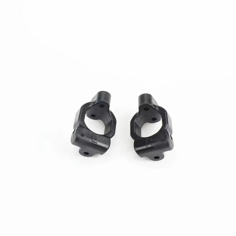 Front C Hub Carrier And Caster Block Set For 1/10 Scale RC Cars Upgrade Replacement Parts, rigid black plastic construction, two pieces.