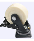 Beefy Heavy Duty Swivel Caster Wheels Set Of 4 With Optional Brakes For Trolleys And Furniture, Industrial Plate Castors, 900 Kg Load Capacity, 4 5 6 8 Inch Options, 100 125 150 200 Mm, close-up of wheel with brake mechanism
