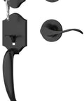 Matte Black Front Door Handle Set With Reversible Knob Classic Single Cylinder Front Door Lock Durable Hardware, modern style.