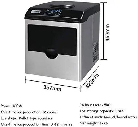 Straight Up Countertop Ice Maker Churning Out Fifty Five Pounds Daily, Quick Eight Minute Cycle, Three Solid Cube Sizes, Zero Hassle Self Cleaning, Sleek Build Handles Any Weekend Bash Or Everyday Kitchen Grind Effortlessly, showing dimensions.