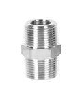 Three Piece Set Of One Quarter Inch NPT Male Stainless Steel Nipple Connectors With Hex Heads 304 Stainless Steel Heavy Duty