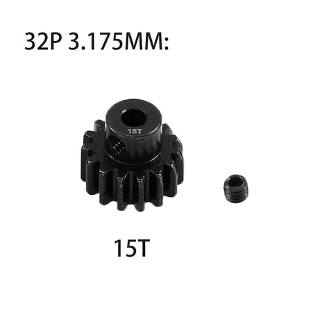 Steel 3.175mm pinion gear 15T with screw, 32P for 1/10 RC crawlers and trucks, fits Traxxas Arrma HSP HPI AXIAL Tamiya LOSI.