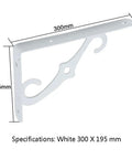 Straight Up Sturdy Wrought Iron Shelf Brackets For Walls Decorative Corner Supports For Bookshelves And Kitchen Racks No Sweat Diy Setup Heavy Duty Storage Braces In Crisp White, 300mm x 195mm.