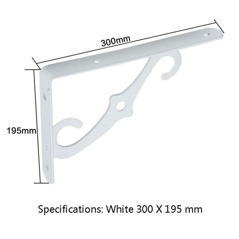 Straight Up Sturdy Wrought Iron Shelf Brackets For Walls Decorative Corner Supports For Bookshelves And Kitchen Racks No Sweat Diy Setup Heavy Duty Storage Braces In Crisp White, 300mm x 195mm.