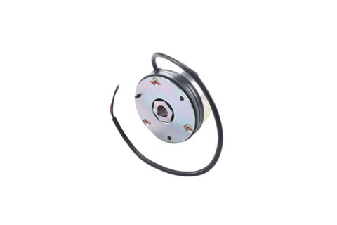 Electromagnetic brake unit for forklift, round silver housing with mounting flange and wiring