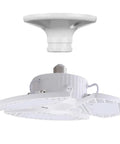 Three Panel LED Garage Light Set Two Pack No Brainer Bright White Finish Energy Star Certified Ceiling Mount Fixture For Home Shop Or Garage Ultra Bright Illumination Low Power Consumption Durable LED Panels, showing underside view with three white LED panels.