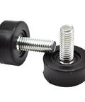 Close-up of Eight Pack Three Eighths Inch Thread Leveling Feet Bolts for Furniture with zinc-plated steel and nylon base.