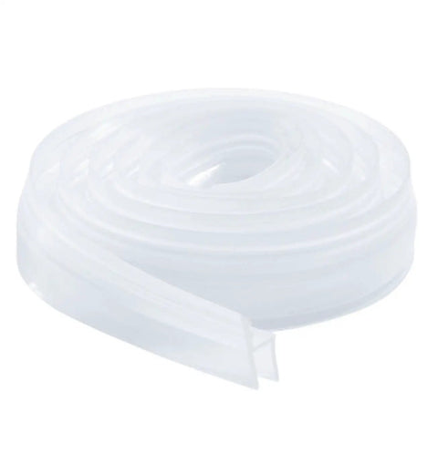 100 Inch Silicone Glass Shower Door Seal Strip for Quarter Inch Frameless Glass, Side Sweep with Adhesive Backing, coiled view.