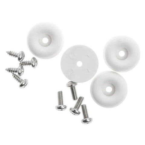 Professional Replacement Rubber Feet And Sturdy Screws For Cheese Slicers set of four white rubber pads and screws for mounting.