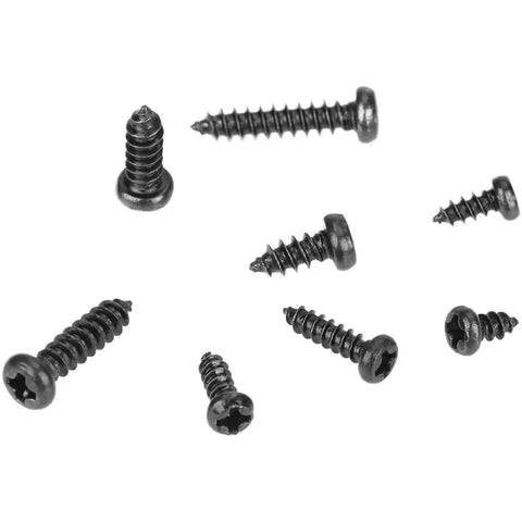 Must Have Versatile M2 And M2.6 Black Phillips Pan Head Self Tapping Screws Set Kit, 400 Pieces, assorted sizes and scattered on white background.