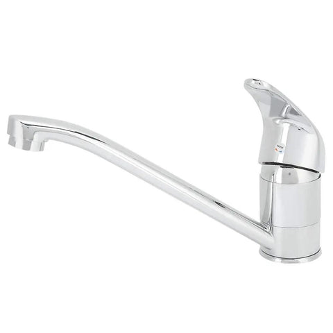 Maqulae Copper Kitchen Faucet with G1/2in Thread, Hot and Cold Water Sink, sleek chrome design, 360-degree swivel spout.