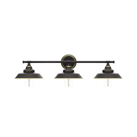 Industrial Rustic 3 Light Vanity Wall Sconce in Dark Bronze with Vintage Gold Trim for Bathroom Mirror Cabinet Dressing Table and Bedroom