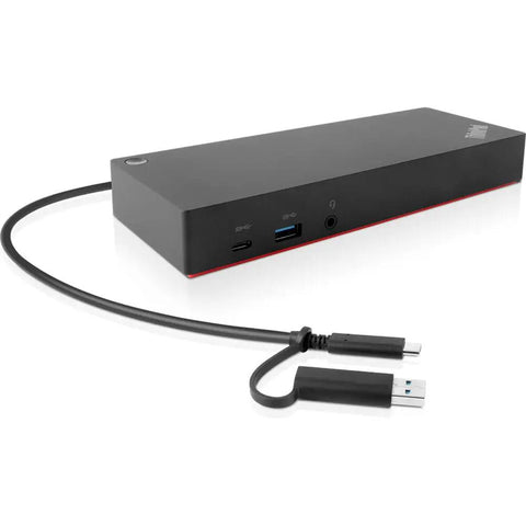 USB C Docking Station With 90W Power Delivery And 4K HDMI with USB cable, black metal design for laptop connectivity.