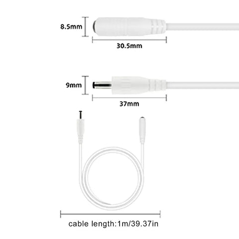 Male To Female Power Extension Cord With Rock Solid Molded Grip Housings For Routing Existing Power Cable And Getting That Long Run, showing measurements.