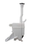Side view of a white plastic Windshield Washer Reservoir Tank Assembly With Cap And Pump No Low Fluid Sensor Direct Fit Replacement For 2012 2017 Toyota Camry 2013 2018 Toyota Avalon 2016 2018 Lexus ES 350 North American Built