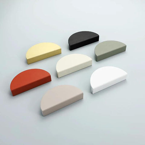 Dark Grey Two And A Half Inch Drawer Pulls Set Of Eight Handles Four Pairs Semicircle Half Moon Cabinet Pulls displayed in multiple colors