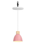 Kiven Instant Light Conversion Kit for 4/5/6inch Hole, Metal Farmhouse Lighting with pink shade and wooden accent.