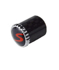 Porsche Dope Carbon Fiber Valve Stem Caps 4 Pack With Resin Red S Emblem Trim Rotates 360 Degrees and Fits Porsche models