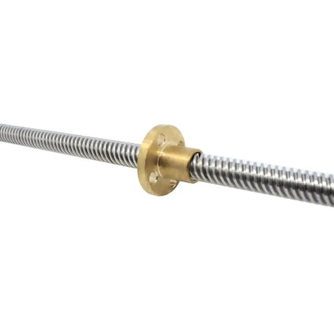 Close-up of Heavy Duty Stainless Steel T16 Lead Screw For Cnc 3D Printer and Maker Gear with brass nut.
