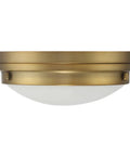 Lucerne Industrial Flush Mount Ceiling Light With White Glass Shades Two Light 120 Total Watts Warm Brass Finish
