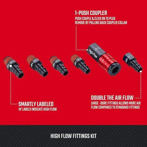 Craftsman 6-pc high-flow aluminum fittings kit with 1/4-in NPT threads.