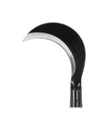 Close-up of 7 Inch Brush Clearing Sickle With Black Oxide Forged Carbon Steel Blade, showing curved blade and handle attachment.