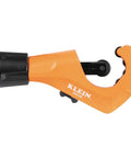 Klein Tools 50046 orange tubing cutter for copper and aluminum with black knob and compact curved head, visible wheel