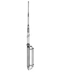 Diagram of the Beefy High Power 11 Meter Base Station Antenna, Twenty Four Foot Tall, Three Eight Foot Sections, Handles Up To Five Thousand Watts, 5.2 Dbi Gain, Covers 26 to 33.5 MHz With Tuned Rings, Easy Assembly, Meets Safety Standards.