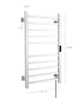 6 Bar Electric Heated Towel Rack Wall Mount Plug In Towel Warmer With Brushed Finish Timer Control shown with dimensions