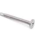 Fifty Pack Of Number 10 By 2 Inch Phillips Wafer Head Self Drilling Screws Crafted From Tough 410 Stainless Steel on a white background.