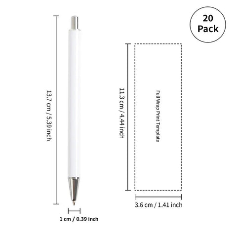 Professional Grade Sublimation Pens Bulk Pack Ready For Heat Press Including Shrink Wrap Films Bright White Coating, 20 pack