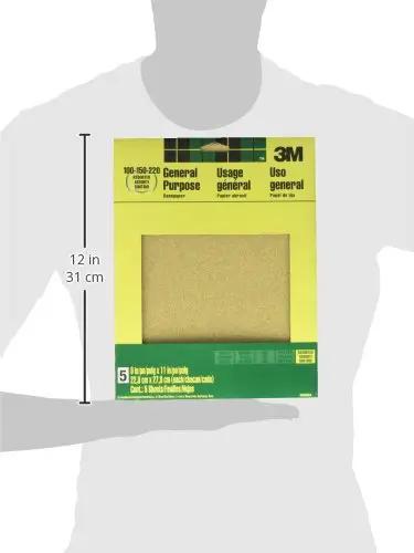 Aluminum Oxide Sandpaper Set 9 By 11 Inch 5 Sheets With Assorted Grit 100 150 220 in packaging with dimensions on display