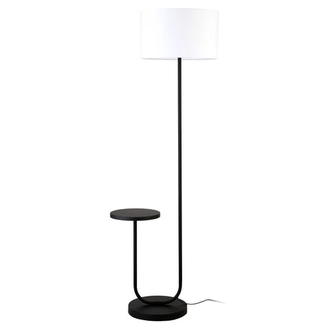 Tray Table Floor Lamp With White Drum Fabric Shade In Blackened Bronze Finish 65 Inches Tall Modern Sleek Lighting For Living Room Or Office Handcrafted Metal Base For A Fresh Dope Vibe