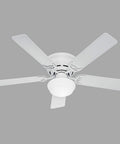 Low Profile White Ceiling Fan With LED Light Kit And Pull Chain 52 Inch Ultra Quiet Whisper Wind Motor Multi Speed Reversible Classic Home Comfort