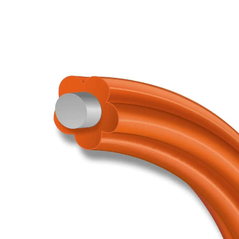 Professional Grade 200 Foot Non Conductive Fiberglass Fish Tape Featuring Multi Groove Low Friction Design And 500 Pound Pull Rating For Zero Stress Wiring Hustle close-up showing the tape end and grooves.