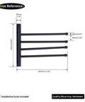 Diagram of 4 Arm Swivel Towel Bar Matte Black Stainless Steel SUS 304 Wall Mount Towel Rack Holder showing dimensions.