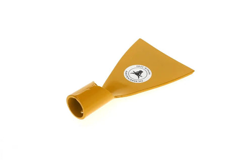 Knockout Pro Grade Bark Spud Real Deal Slick Ergonomic Grip in yellow, steel material, designed for tough yard cleanup.