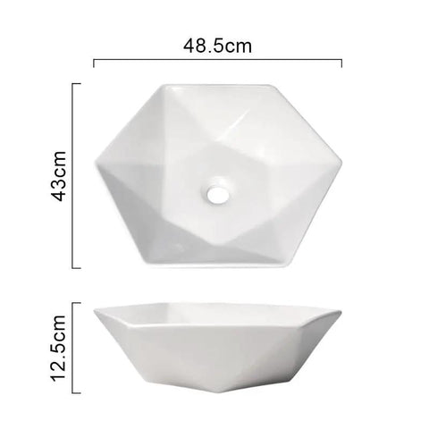 USZWBY Vessel Sinks Hexagonal Art Basin Sink Ceramic Wash Table Hotel Bathroom Single Bathroom Bowl Sink dimensions 48.5x43x12.5cm