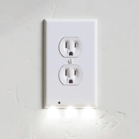 Two Pack Wall Plate Night Lights LED Built Into Outlet Plates Duplex White Auto On Off No Batteries No Brackets Simple Snap In Setup