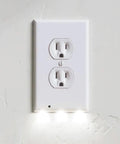Two Pack Wall Plate Night Lights LED Built Into Outlet Plates Duplex White Auto On Off No Batteries No Brackets Simple Snap In Setup