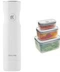 Fresh And Save Handheld Vacuum Sealer Kit With 3-Piece BPA-Free Food Storage Containers and cordless pump in white.