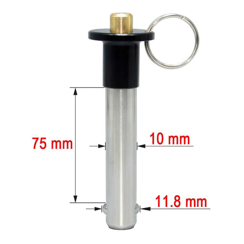 Badass Marine Grade Stainless Steel Ball Lock Quick Release Pin With Smooth Button Push, 75 mm length and 10 mm shaft.