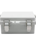 Front view of Grey Waterproof Outdoor Junction Box with Hinged Cover and Stainless Steel Latch IP67 rated 5.9x3.9x2.8 inch