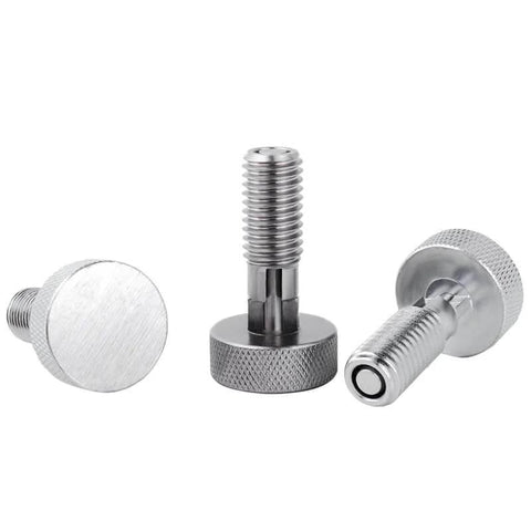 Hand Retractable Spring Plunger M10 Stainless Steel Quick Release Pin Lockout Pin With Nut And Knurled Handle, three-quarter view